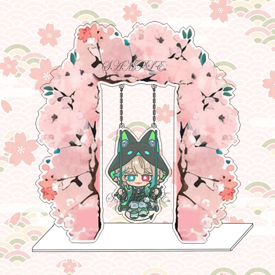 肥鲤动漫同人周边彩虹社阿萨AZA咋子哥樱花花环秋千立牌桌面玩具