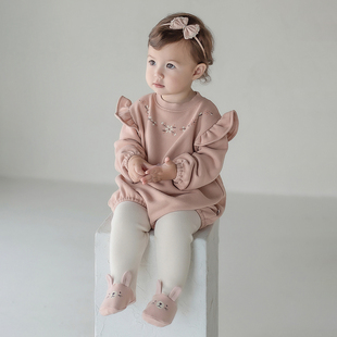 Y711韩国进口女宝宝连身哈衣爬服公主卫衣裙婴幼儿百天周岁宴童装