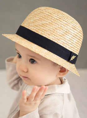 M581韩国进口夏婴幼儿童草帽渔夫帽 休闲盆帽 男女宝宝遮太阳帽子