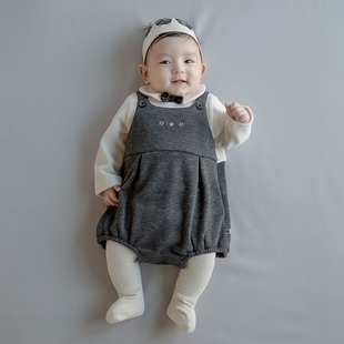 Y739韩国进口秋冬男宝宝连身哈衣爬服满月百天宴周岁服婴幼儿童装