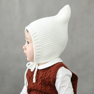 M352韩国进口男女宝宝保暖护耳帽 婴儿童针织毛线精灵帽子 秋冬季