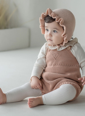 Y707韩国进口男女宝宝针织毛线背带裤子 连体哈衣 婴幼儿秋冬童装