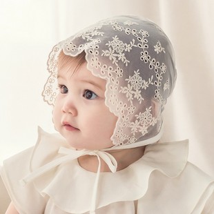 M578韩国进口夏季 婴幼儿童防风胎帽 女宝宝蕾丝花边公主宫廷帽子