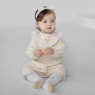 Y757韩国进口女宝宝花边连体爬服 连身哈衣 婴幼儿百天宴春秋童装