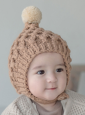 M536韩国进口秋冬季男女宝宝保暖毛线套头护耳帽婴幼儿童精灵帽子