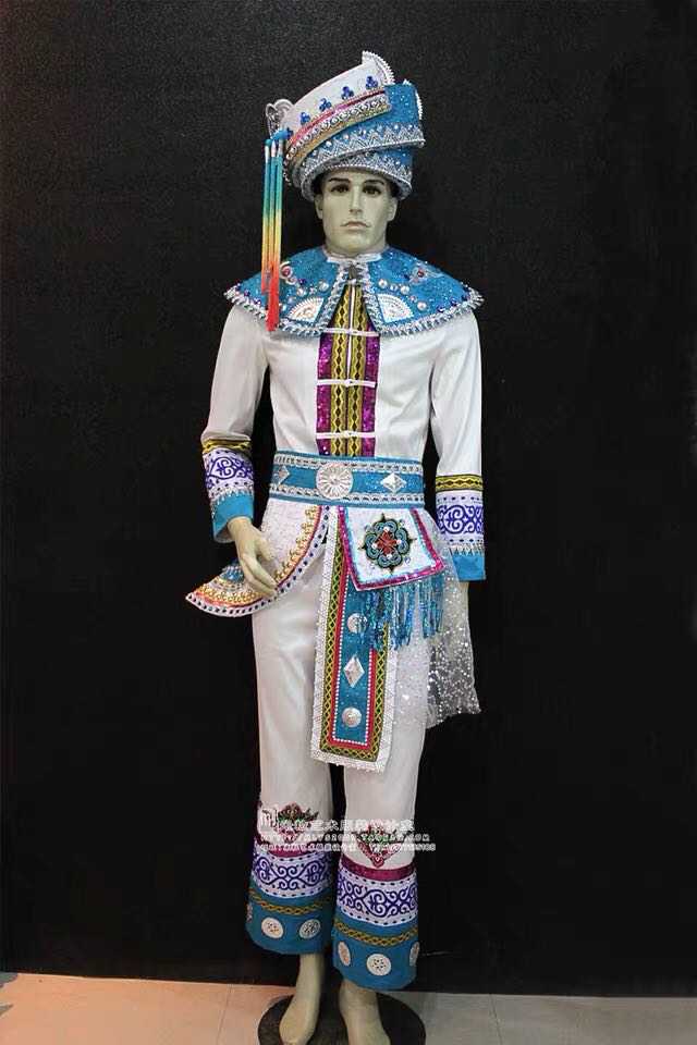 新款壮族演出服少数民族表演服男壮族舞蹈演出服定制