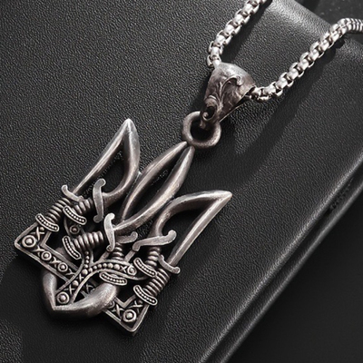New Creative Ukraine Flag Pendant Necklaces Trident Design