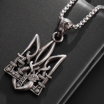 New Creative Ukraine Flag Pendant Necklaces Trident Design