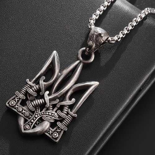 New Creative Ukraine Flag Pendant Necklaces Trident Design