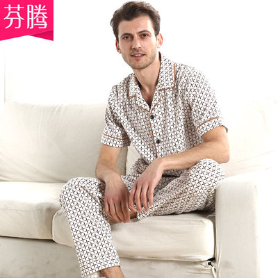 芬腾纯棉睡衣男士套装夏短袖薄款