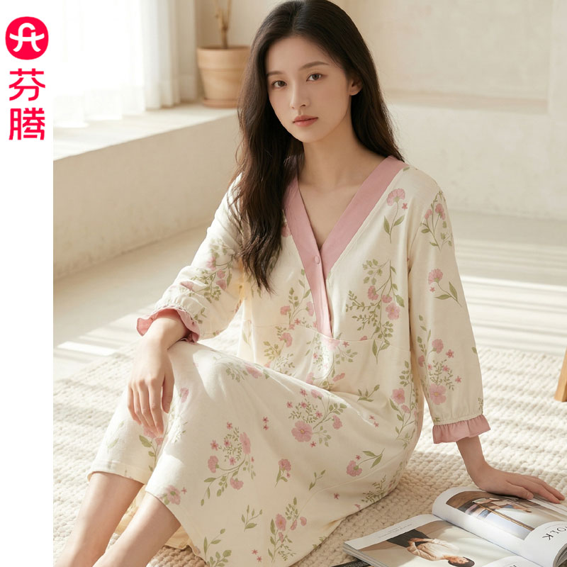 芬腾春夏纯棉睡裙女士中袖家居服图片