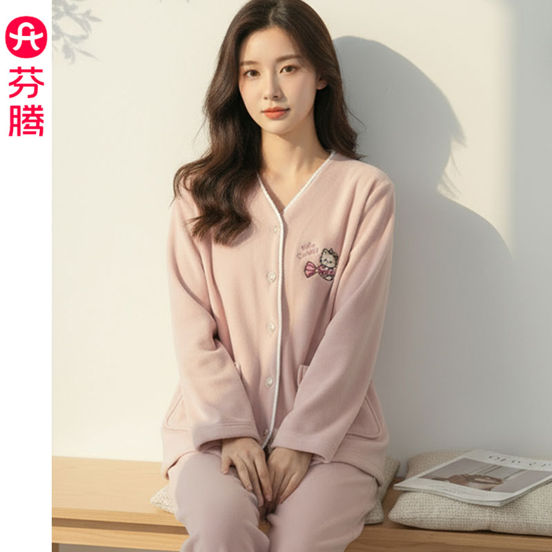 芬腾2026秋冬季新款海岛绒睡衣女士套装双面半光澳毛绒保暖家居服