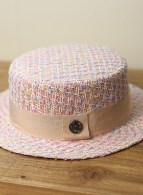 小檐平顶帽礼帽韩版秋冬帽子女士英伦复古休闲帽显脸小小香风逛街