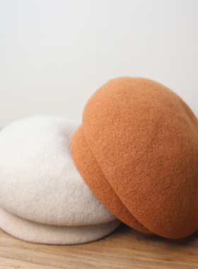 贝雷帽子女秋冬100支澳洲羊毛空姐帽圆顶光身画家帽时尚百搭逛街