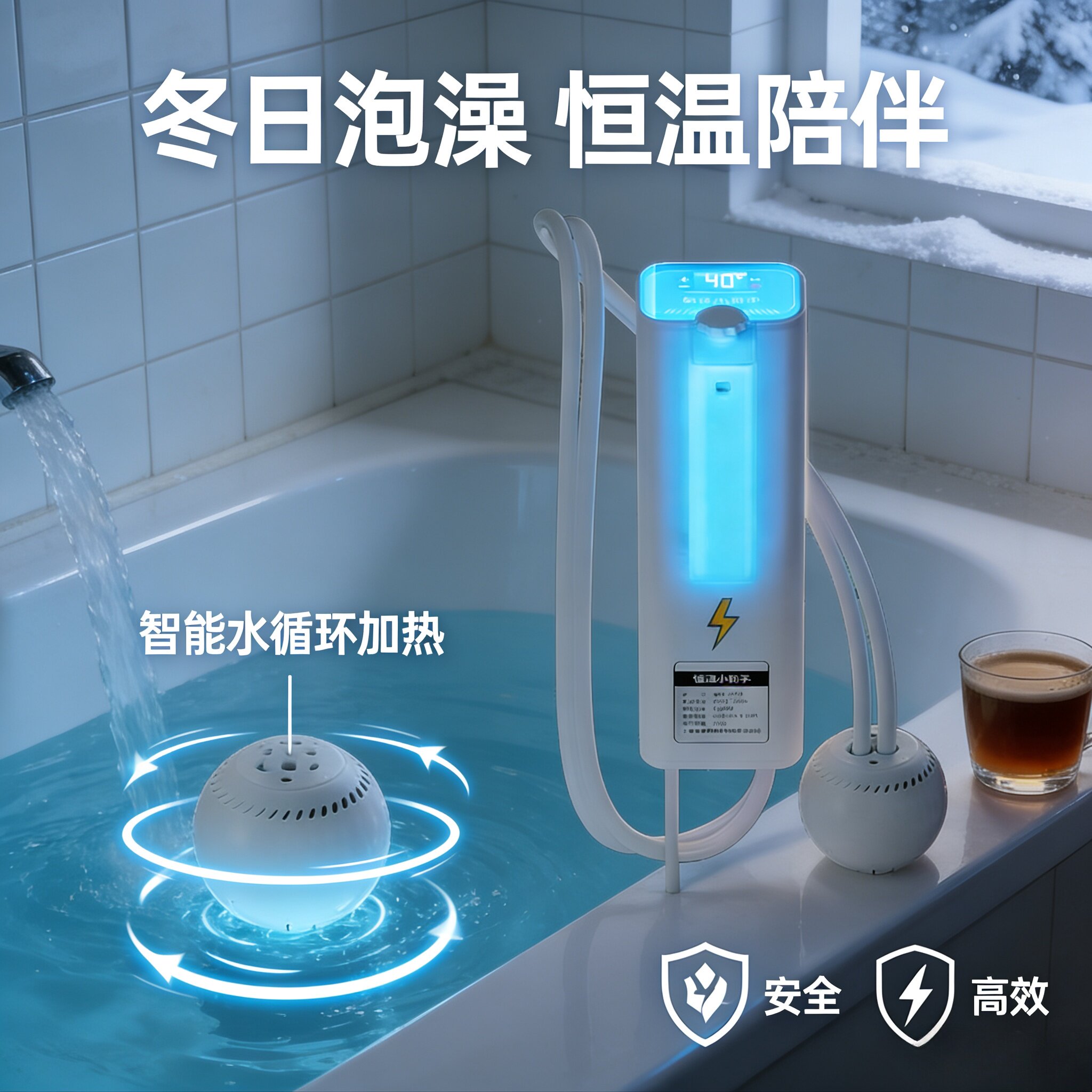 泡澡恒温加热器水循环加热器泡澡桶折叠澡盆浴缸边泡边加热安全