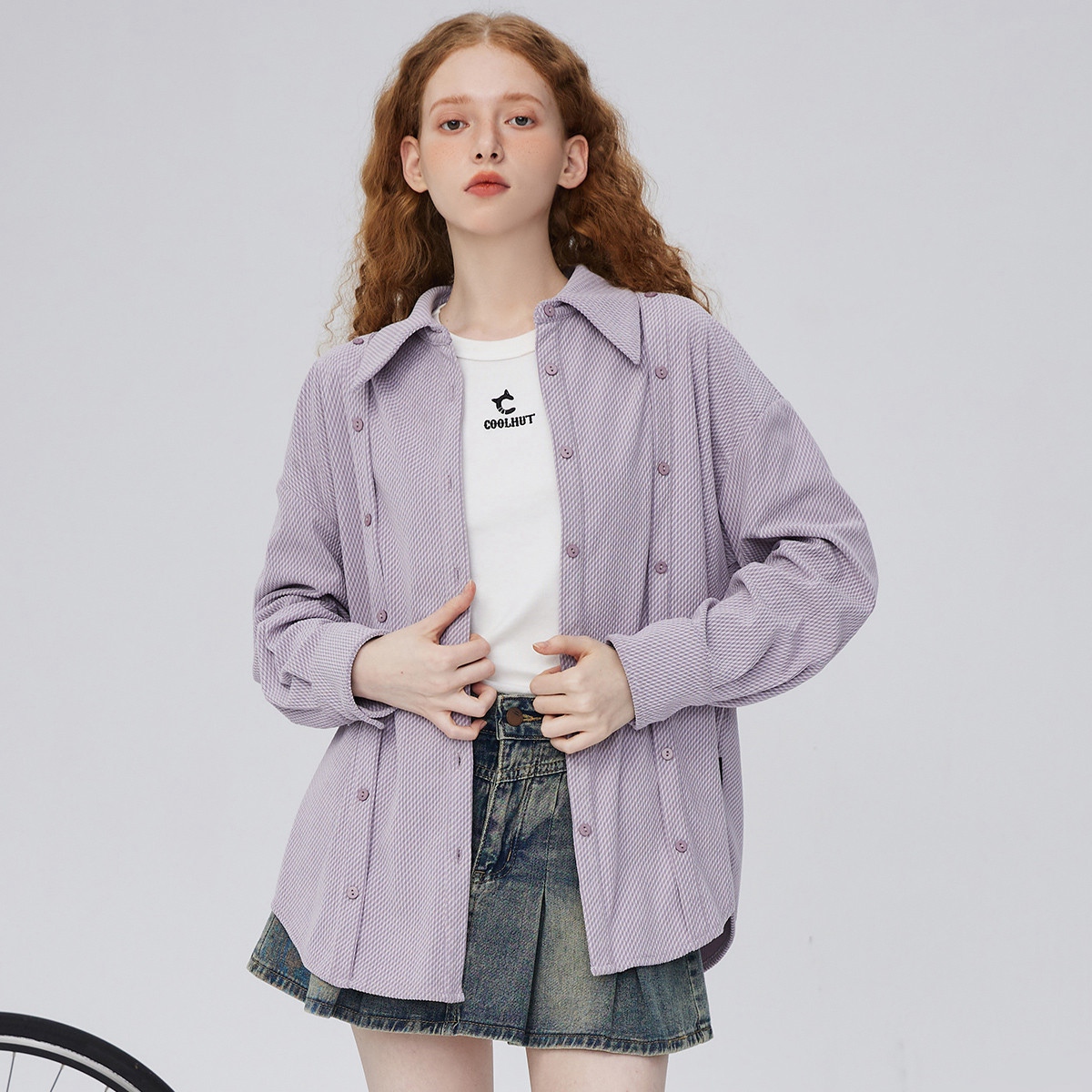 品牌特卖店专柜[C] 条纹宽松校园纽扣长袖开衫女式衬衫气质小众