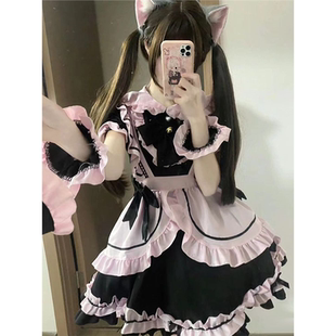 日系猫咪少女黑粉女仆装 连衣裙 cosplay纯欲重工Lolita大码