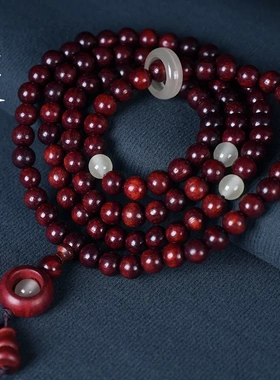 小叶紫檀血檀夜光运转吊坠夜光跑环木质古风项链手链挂饰佛珠手串