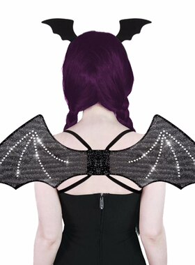 新款现货包邮带钻小蝙蝠翅膀套装头饰黑色万圣节恶魔天使大人儿童