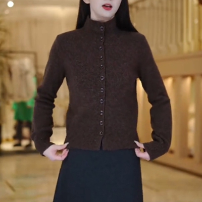 通勤风高领长袖大码针织开衫女