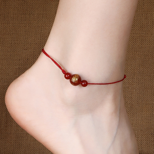 原创设计本命年红绳脚链平安符转运珠脚绳可调节脚腕饰品简约气质