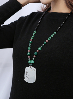 纯然东陵玉玛瑙长款吊坠大气项链