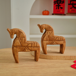 达拉木马纯手工制作原色木制北欧复古木马家居摆件木质工艺品