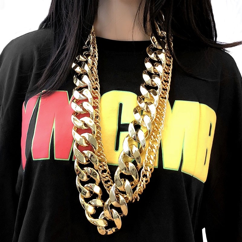 @网红嘻哈夸张仿真大金链子男粗道具塑料舞台演出项链潮假金土豪