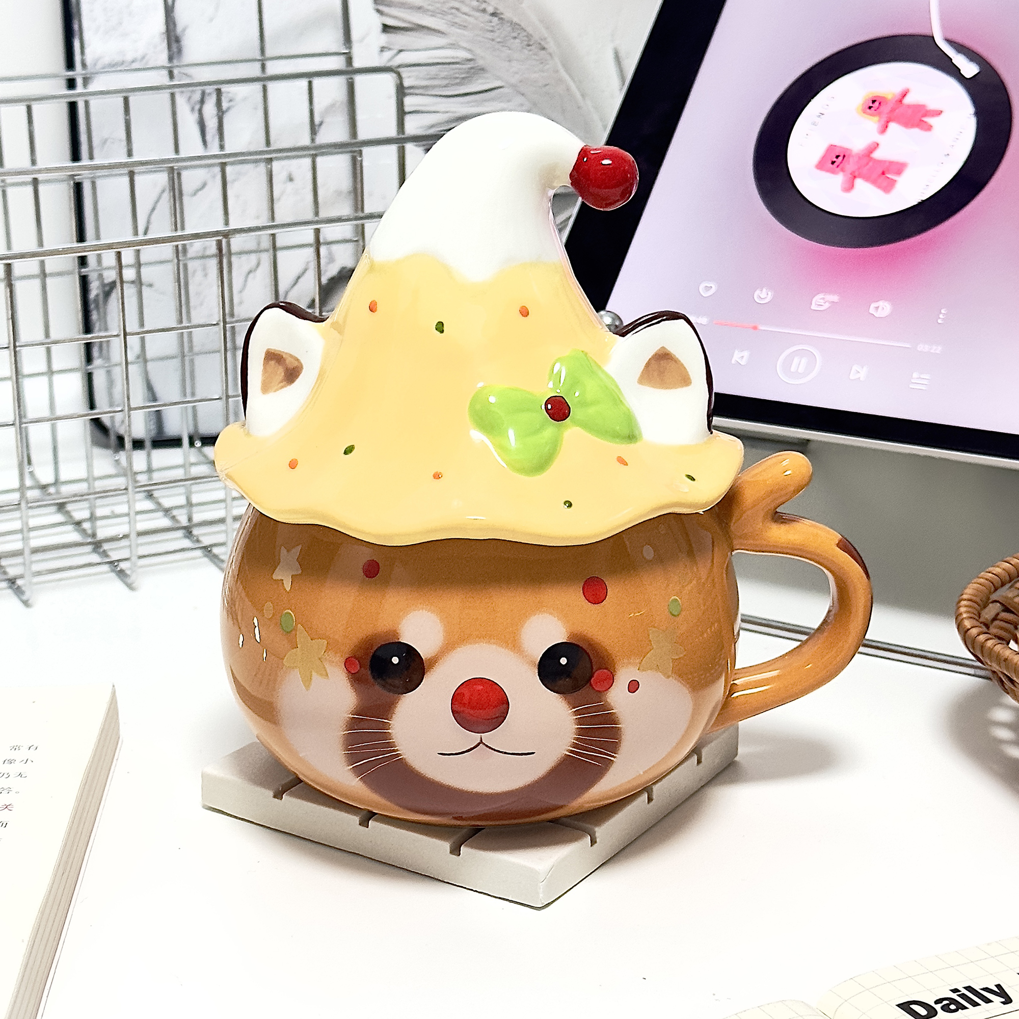 可爱小浣熊马克杯带盖女生生日礼物杯子送闺蜜创意陶瓷水杯小礼品