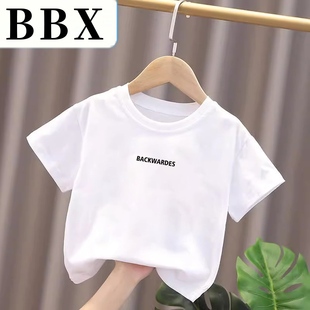 纯棉螺纹领口男童短袖女童儿童a类宝宝全棉宽松t恤白色打底衫薄款