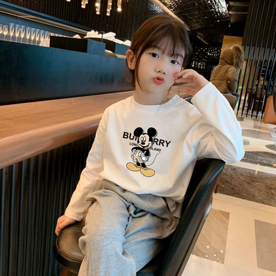 新款~女童春秋装宝宝宽松上衣打底衫儿童白色纯棉长袖T恤简约童装