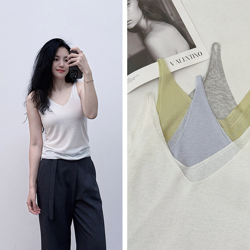 双V气质吊带~莱赛尔天丝亚麻系列款超薄通勤内搭/外穿吊带背心女