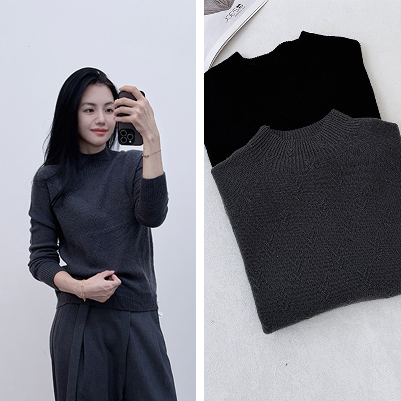 白菜价！高端65羊毛35羊绒无缝打底衫品牌尾货厚款粗针半高领套头