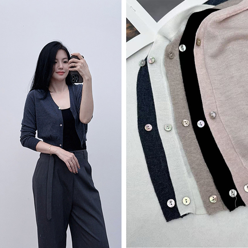 精气神！品质高级灰~软糯细腻美丽诺羊毛超高腰短款外搭小开衫