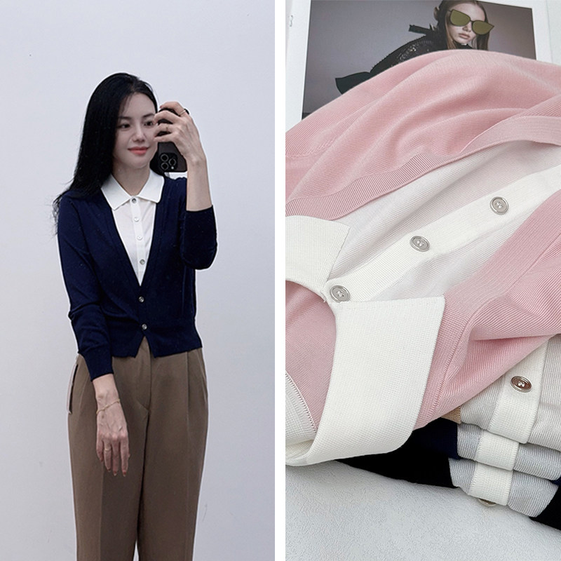 版型爆好看！100莱赛尔天丝简约知性假两件套头减龄POLO领打底衫