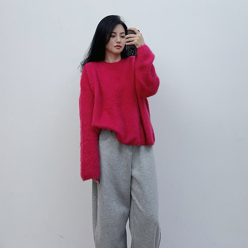 轻奢羊驼毛羊毛慵懒风毛衣外套