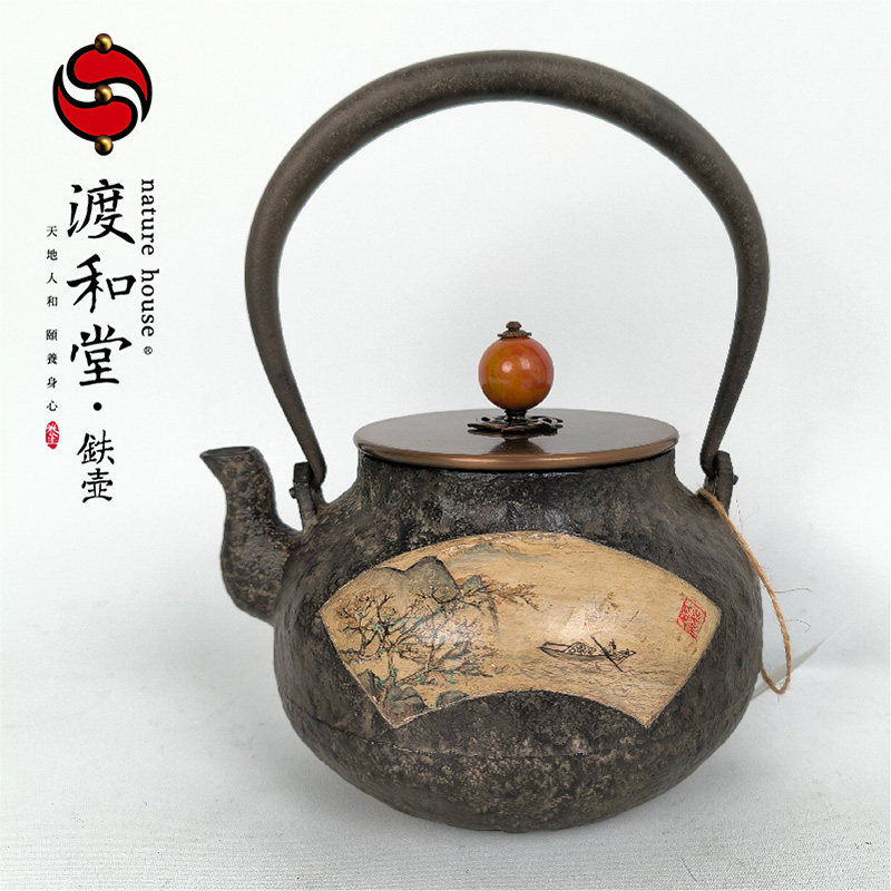 渡和堂手工铸铁壶 临窗点春 植物技术内壁处理高档送礼佳品国画版