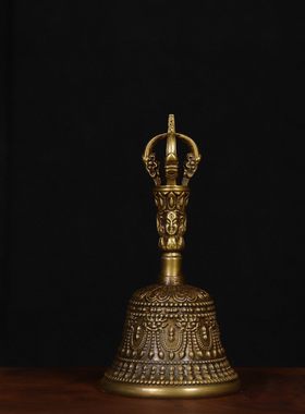 黄铜大号手摇铃铛纯黄铜铃铛金刚铃道家三清铃铛铜手摇铃摆件