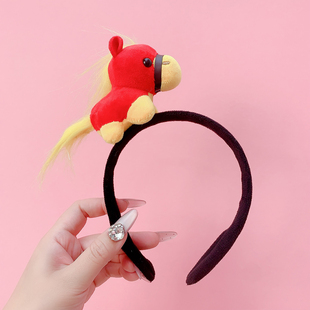 马年新年头饰小马发箍马耳朵头箍洗脸搞怪发卡跨年卡通牛马发饰女