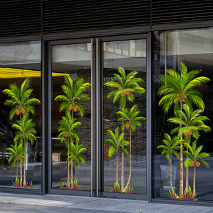 夏季椰子树静电贴膜珠宝黄金店铺酒店商场服装店橱窗装饰玻璃贴画