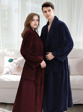 胖人睡袍男260斤超大码女睡衣250胖mm240秋冬加厚绒宽松长款浴袍