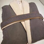 希尔顿万豪酒店浴袍纯棉磨毛双面贵气情侣睡袍亲肤短绒冬居家浴衣