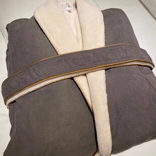 希尔顿万豪酒店浴袍纯棉磨毛双面贵气情侣睡袍亲肤短绒冬居家浴衣