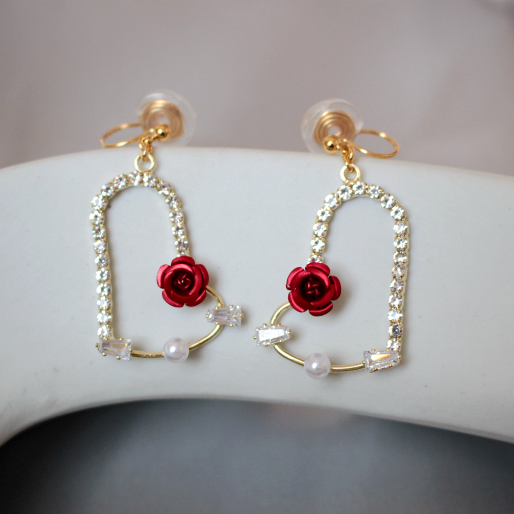 秋冬欧式无耳洞无痛硅胶蚊香盘耳夹耳环爱心玫瑰复古个性耳饰饰品