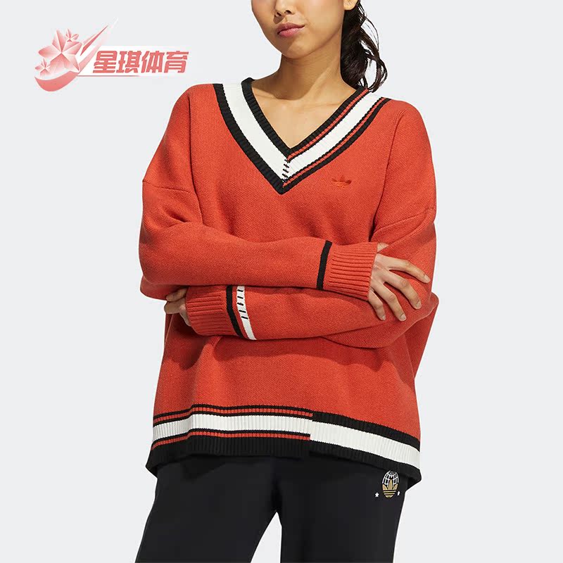 阿迪达斯女复古运动V领套头衫