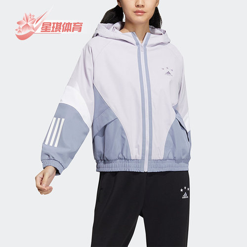 阿迪达斯加绒连帽防风女运动夹克