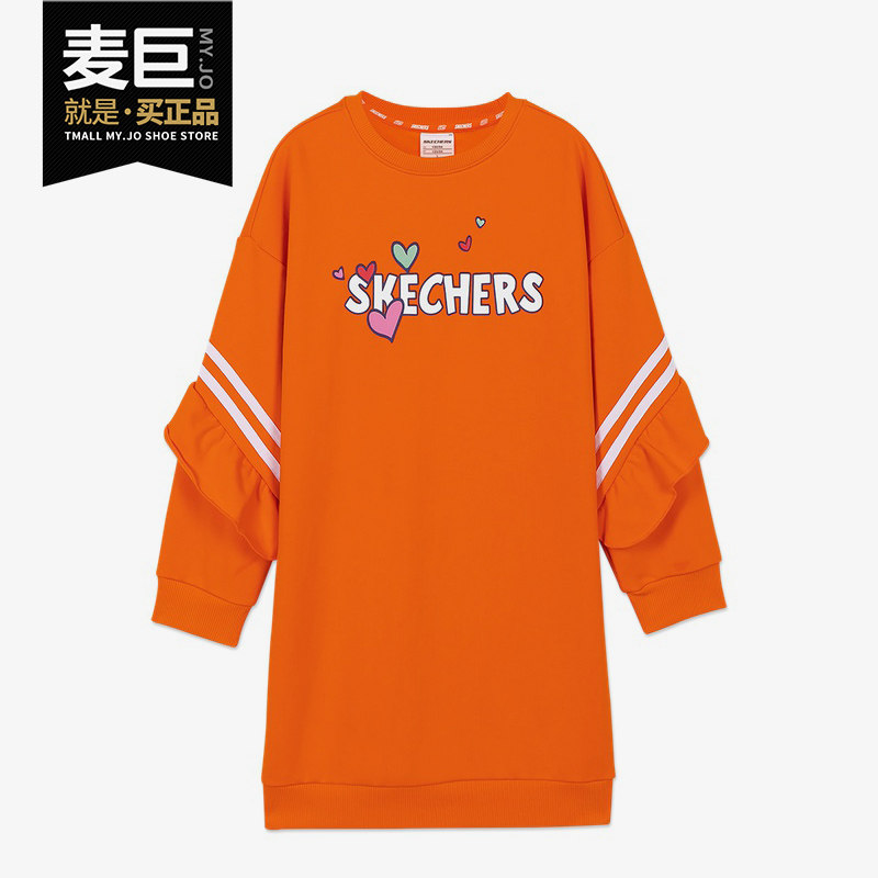 Skechers/斯凯奇正品2020秋冬新款女童甜美大方荷叶边休闲连衣裙