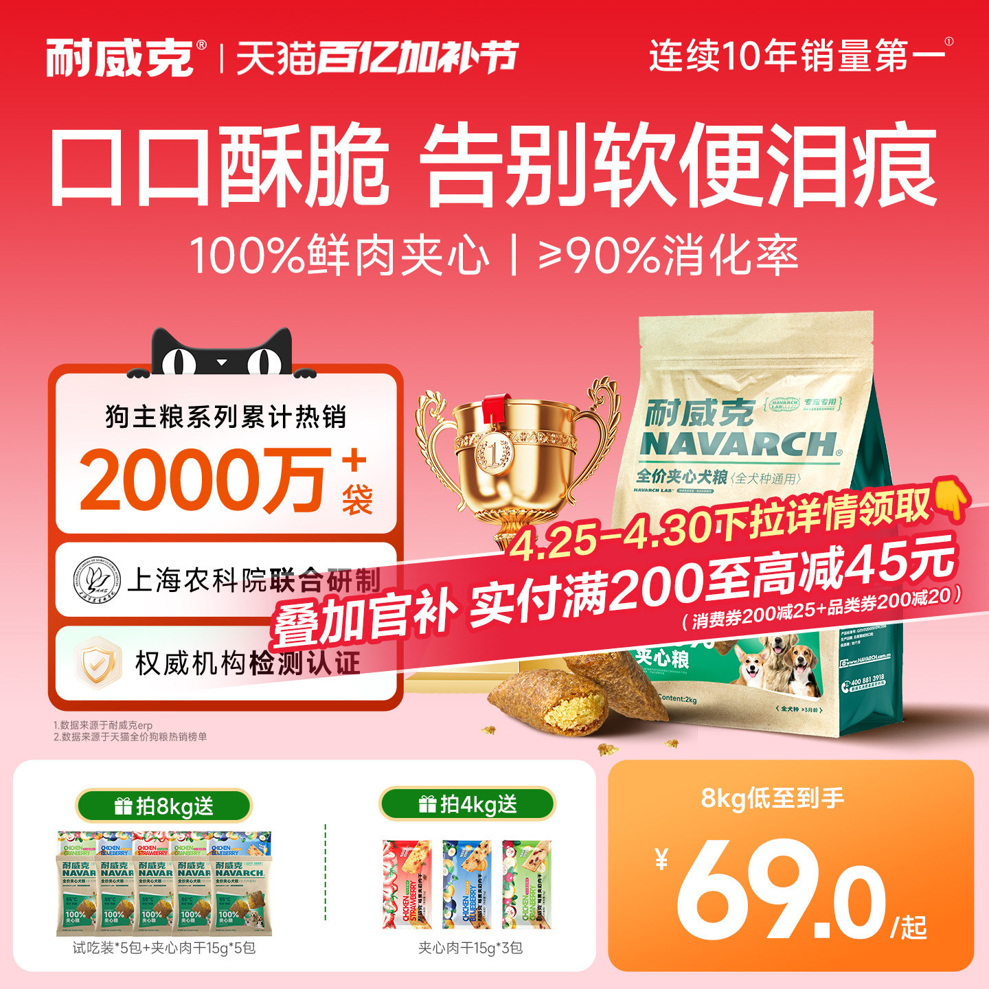 【热销100万+】耐威克鲜肉夹心狗粮泰迪专用小型犬成幼犬官方旗舰
