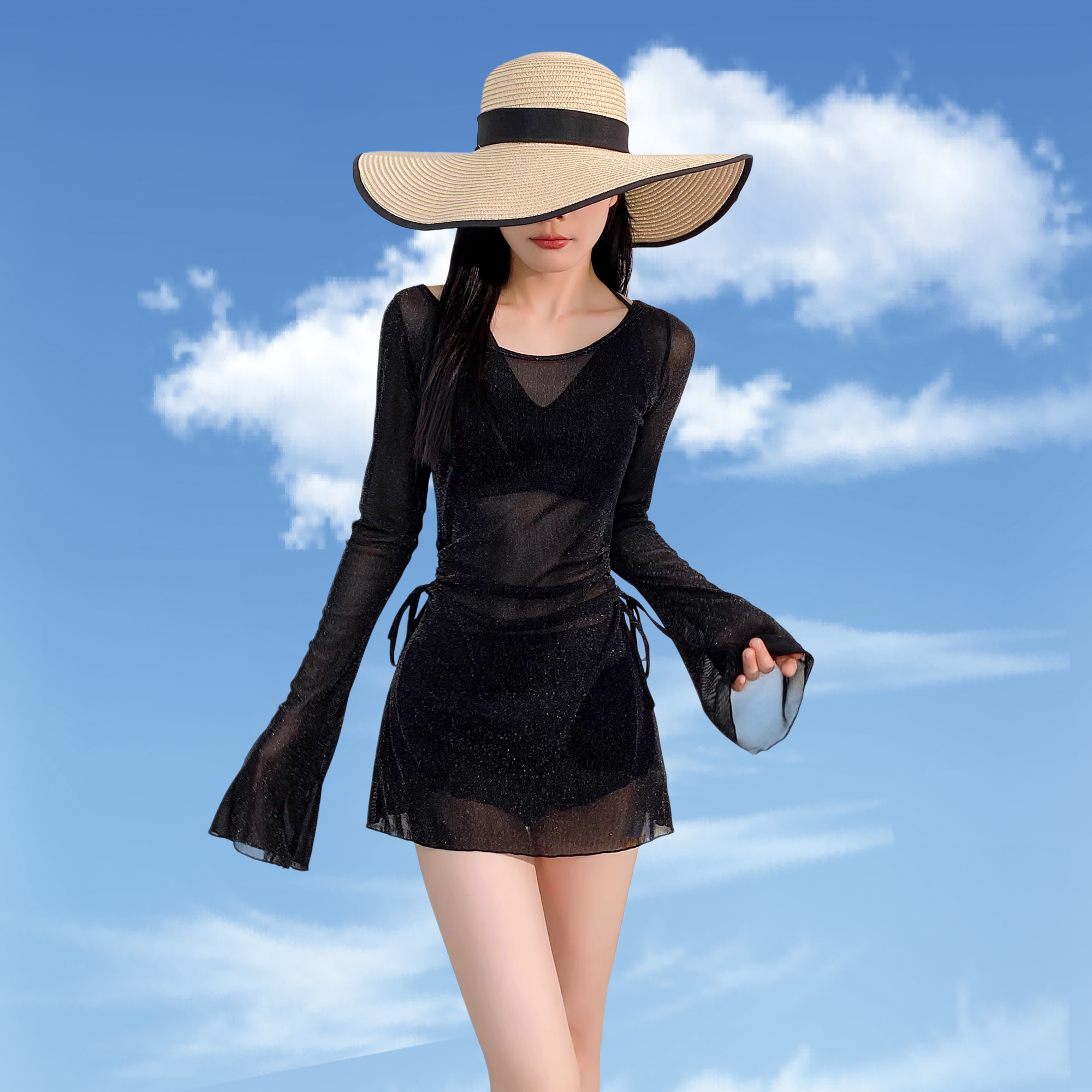 正品维多利亚泳衣女分体三件套保守微胖遮肉高级感2026新款泡温泉