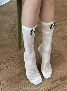 MARCA韩国代购袜子女蝴蝶结花朵小腿袜微透薄棉长筒袜夏款甜辣风